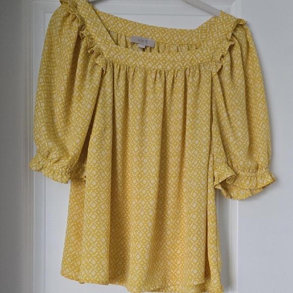 LOFT Yellow Patterned Off-Shoulder Ruffle-Sleeve Tunic - Picture 1 of 2